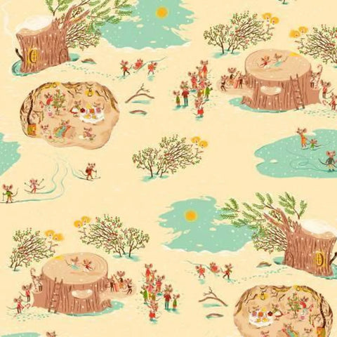Large Print Sugarplum White Mice Villaage by Heather Ross for Windham (50165)