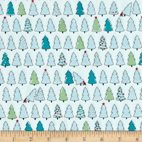 Mingle & Jingle by Alicia Jacobs Dujets for Ink & Arrow Fabrics - Christmas Trees in White (25919-Z)