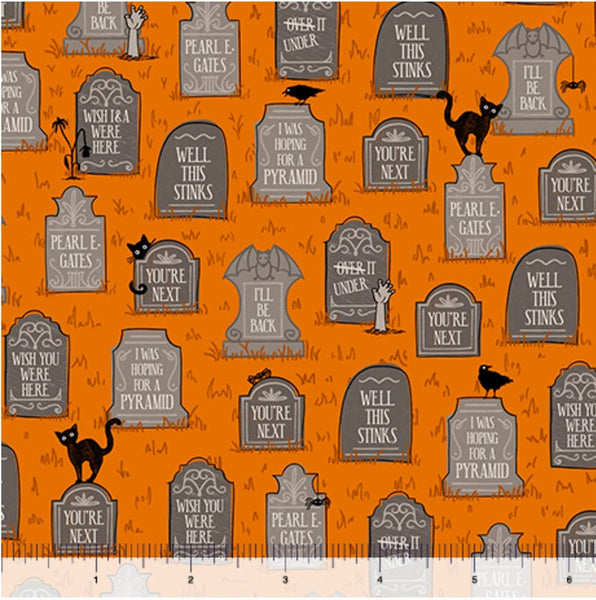 Boos and Ghouls for Ink and Arrow for QT fabrics - Headstones in Orange (1649-26564-0)