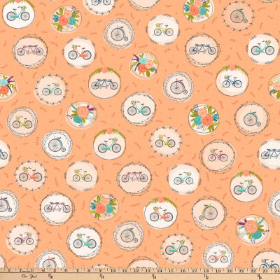 Scenic Route by Alicia Jacobs Dujets for Ink & Arrow Fabrics - Bike and Floral Medallions in Apricot (26917-C)