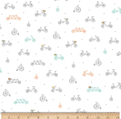 Scenic Route by Alicia Jacobs Dujets for Ink & Arrow Fabrics - Bikes in White (26918-Z)
