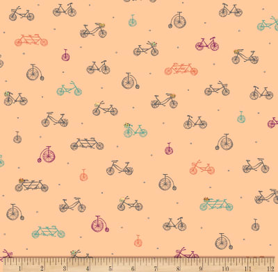 Scenic Route by Alicia Jacobs Dujets for Ink & Arrow Fabrics - Bikes in Light Apricot (26918-C)