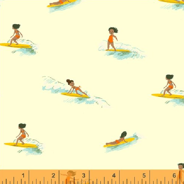 Malibu by Heather Ross - Tiny Surfers in Cream (52146-5)