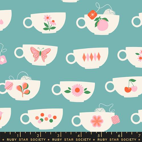 Camellia by Melody Miller for Ruby Star Society - Tea cups Turquoise (RS0029-16)