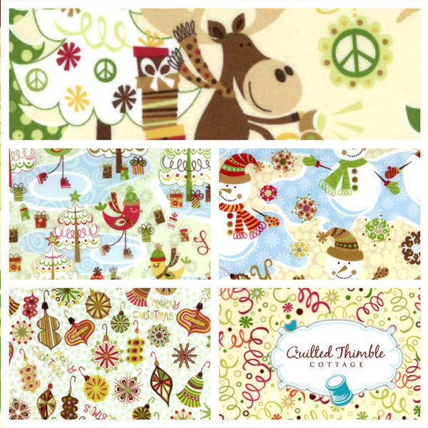Merry Chris-Moose by Hoffman Fabrics- Flannel Marshmellow Tossed Ornaments (J4080F-395F)